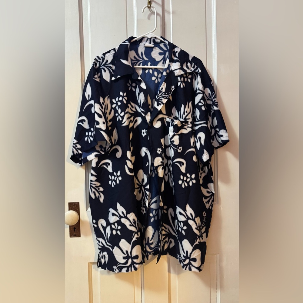 Navy and White Floral Men's Casual Button Down Shirt